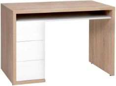 RRP £180 Boxed Amazon Brand - Movian 3-Drawer Desk, 110 X 75 X 60 Cm, Concrete/High Gloss White