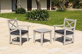 RRP £400 Boxed Backyard Furniture Belgrave Luxury Solid Hardwood Grey Balcony Set With Cushions And