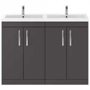 RRP £1000 Boxed Nuie Athena Gloss Grey 1200Mm Floor Standing Vanity & Double Basin Ath075C