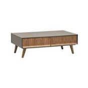 RRP £250 Boxed Rivet Lacquer 2-Drawer Coffee Table, 120 X 70 X 40Cm, Grey/Brown
