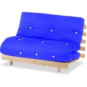RRP £140 Bagged Home Source Luxury Futon Bed Wooden Frame Guest Sofa Bed Folding Mattress Double Blu