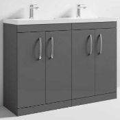 RRP £1000 Boxed Nuie Athena Gloss Grey 1200Mm Floor Standing Vanity & Double Basin Ath075C