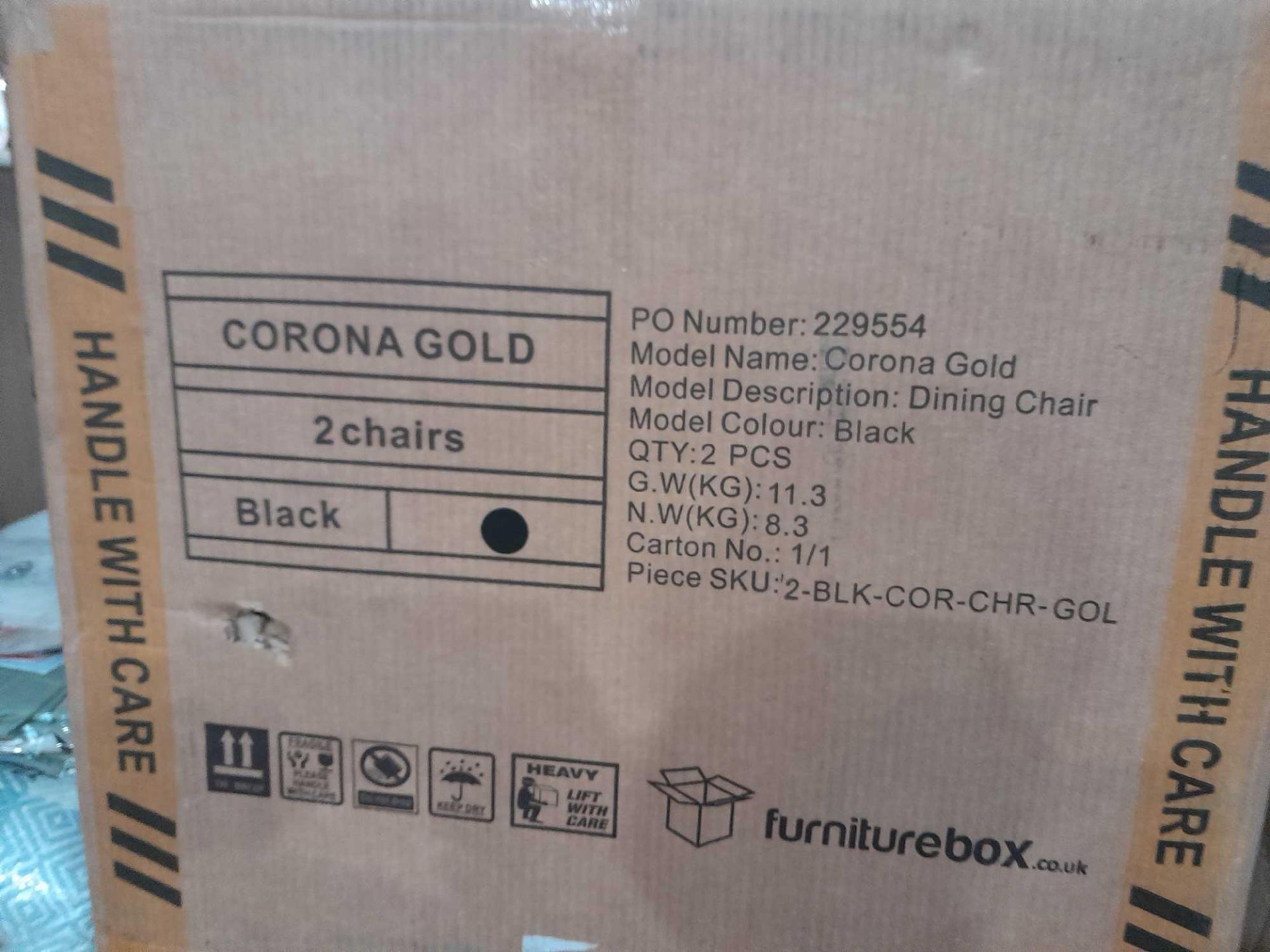 RRP £200 Boxed Set Of 2 Corona Gold Black Dining Chairs - Image 2 of 2