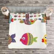 RRP £120 Bagged Koi Fish Twin Bed Bedspread And Sham Set