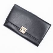 RRP £750.00 Lot To Contain 1 Fendi Calf Leather Stud Compact Trifold Wallet In Black - 15*9*2cm -