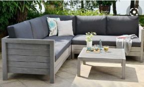 RRP £1300 Boxed Backyard Furniture Lodge - Chunky Fsc Solid Hardwood Greywash Corner Lounge Set With