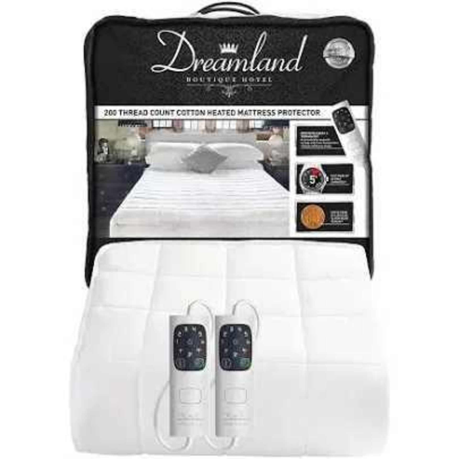 RRP £115 Bagged Dreamland Boutique Hotel 200X150Cm 200 Thread Count Cotton Heated Mattress Protector