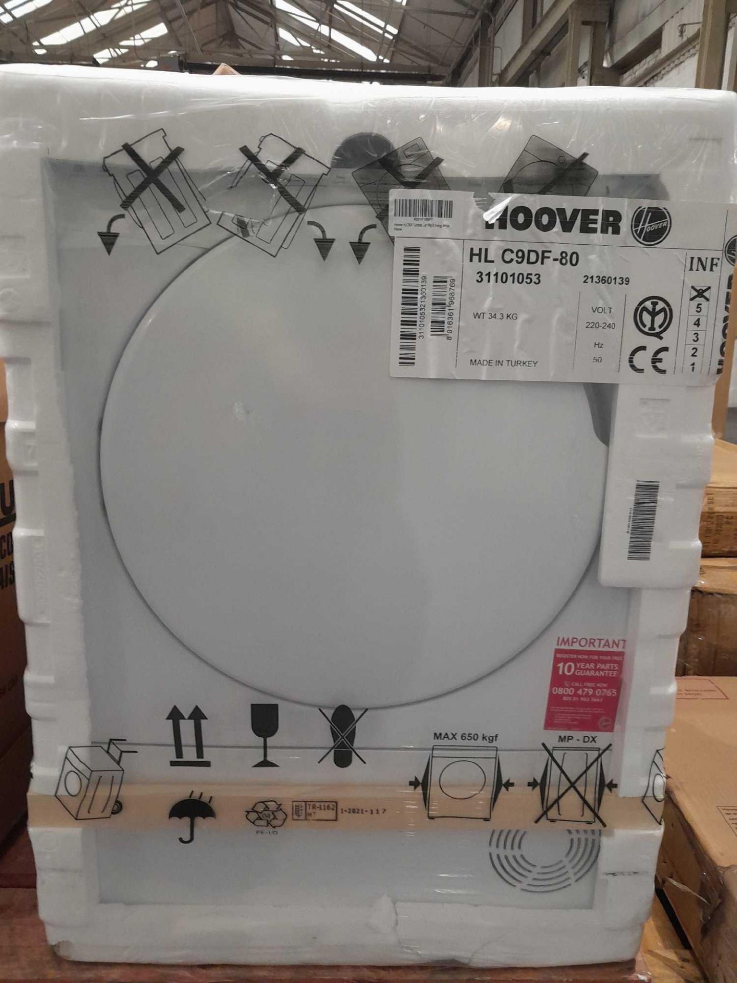 RRP £250 Packaged Hoover Hl-C9Df-80 White Tumble Dryer - Image 3 of 4