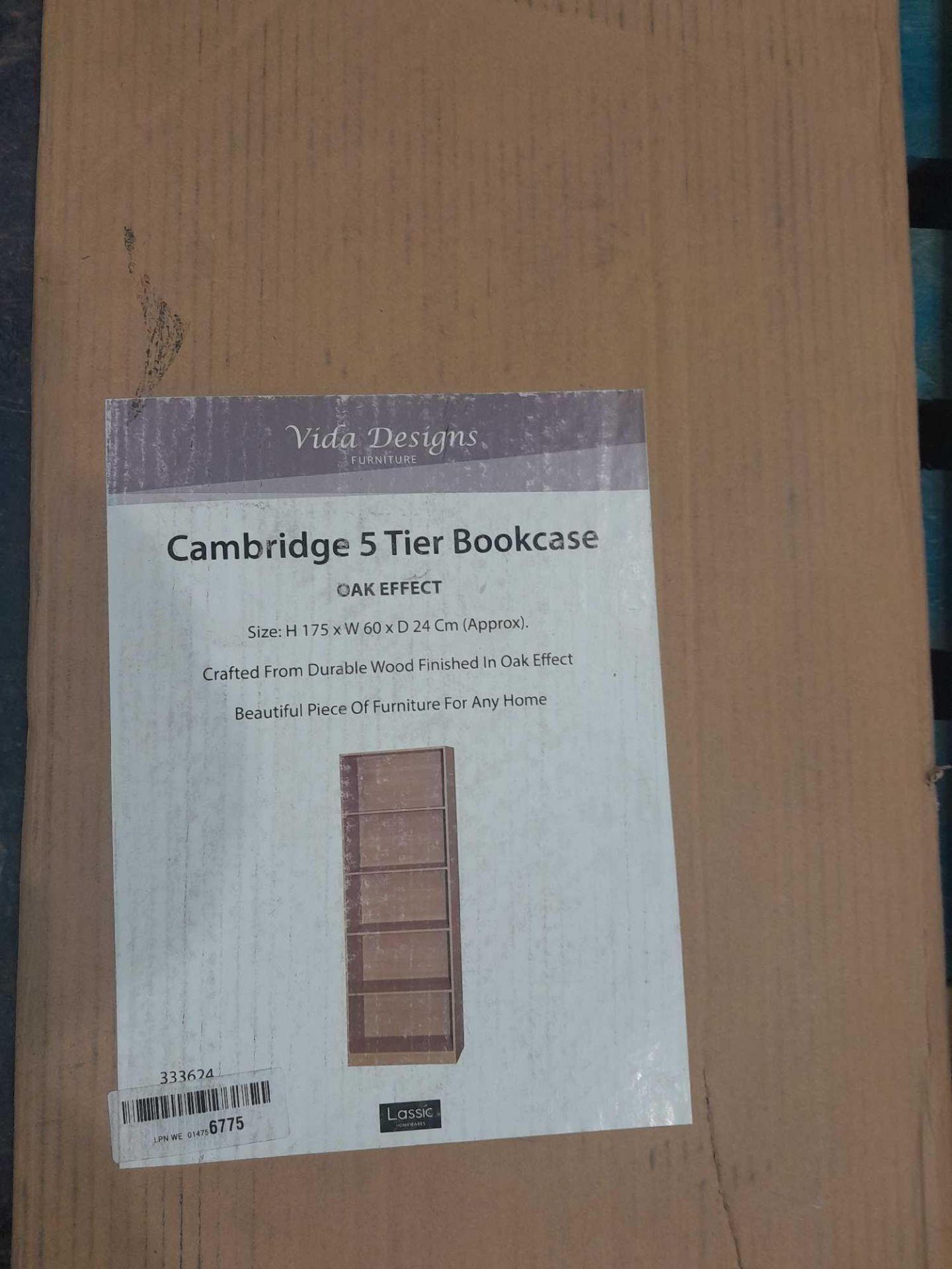 RRP £100 Boxed Cambridge Oak 5 Tier Bookcase - Image 4 of 4