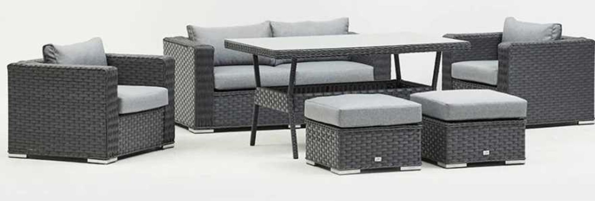 RRP £2500 Boxed Brand New Asana Grey Grey Rattan Sofa Dining Set