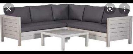 RRP £1300 Boxed Backyard Furniture Lodge - Chunky Fsc Solid Hardwood Greywash Corner Lounge Set With