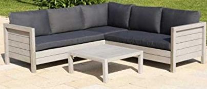 RRP £1300 Boxed Backyard Furniture Lodge - Chunky Fusc Solid Hardwood Grey wash Corner Lounge Set Wi