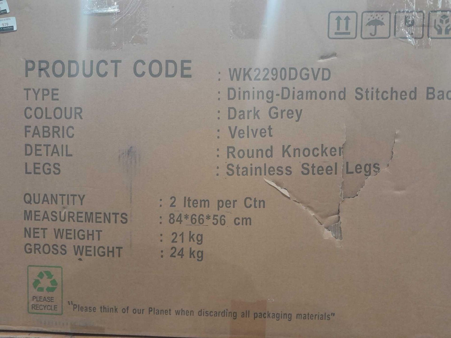 RRP £500 Boxed Brand New Set Of 2 Arigi Bianchi Dark Grey Velvet Plain Back Dining Chairs (Wk2290Dgv - Image 2 of 4