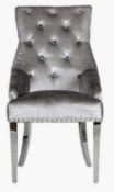 RRP £500 Boxed Brand New Set Of 2 Arigi Bianchi Dark Grey Velvet Plain Back Dining Chairs (Wk2290Dgv