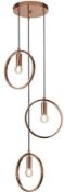 RRP £100 Lot To Contain 2 Boxed Durras 3 Light Ring Detail Rose Gold Ceiling Pendants