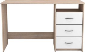 RRP £300 BOXED DEMEYERE 1 NOOK 3 DRAWER DESK BRUSHED OAK/WHITE PEARL