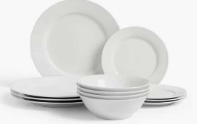 RRP £120 Lot To Contain X3 Items, 12 Piece Porcelain Dinner Set, Set Of 4 Grey Plates, John Lewis Bo