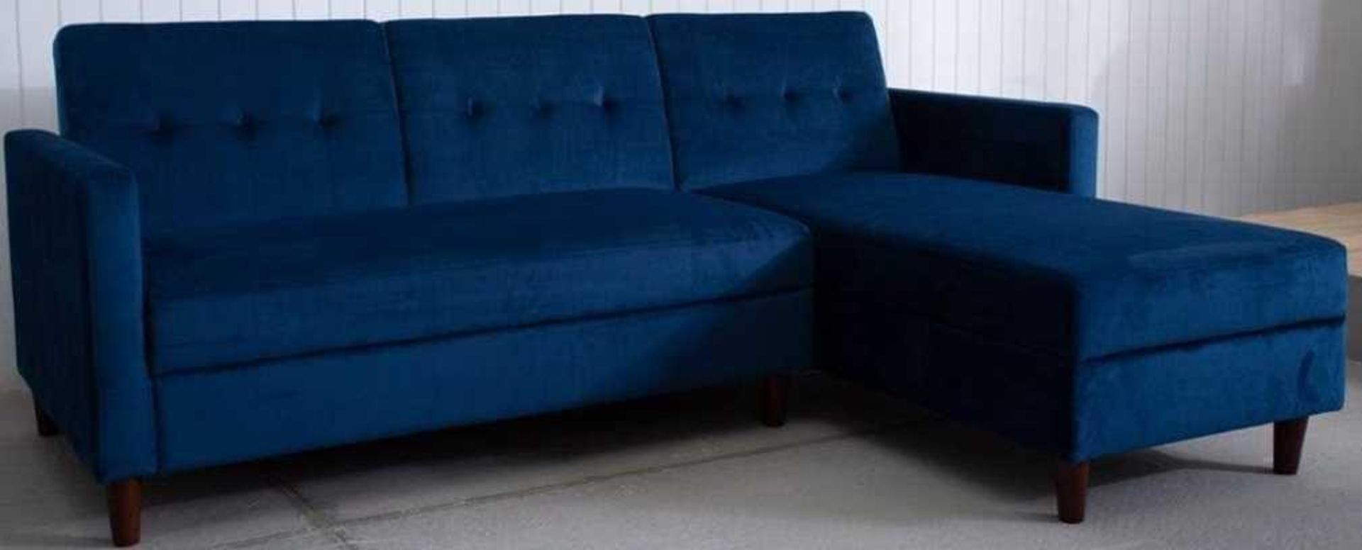 RRP £1300 L SHAPED 3 PIECE VELVET BLUE SOFA AND BED