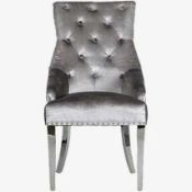 RRP £500 Boxed Brand New Set Of 2 Arigi Bianchi Dark Grey Velvet Plain Back Dining Chairs