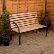 RRP £80 Boxed Slatted Garden Bench Steel Frame With Wooden Bench