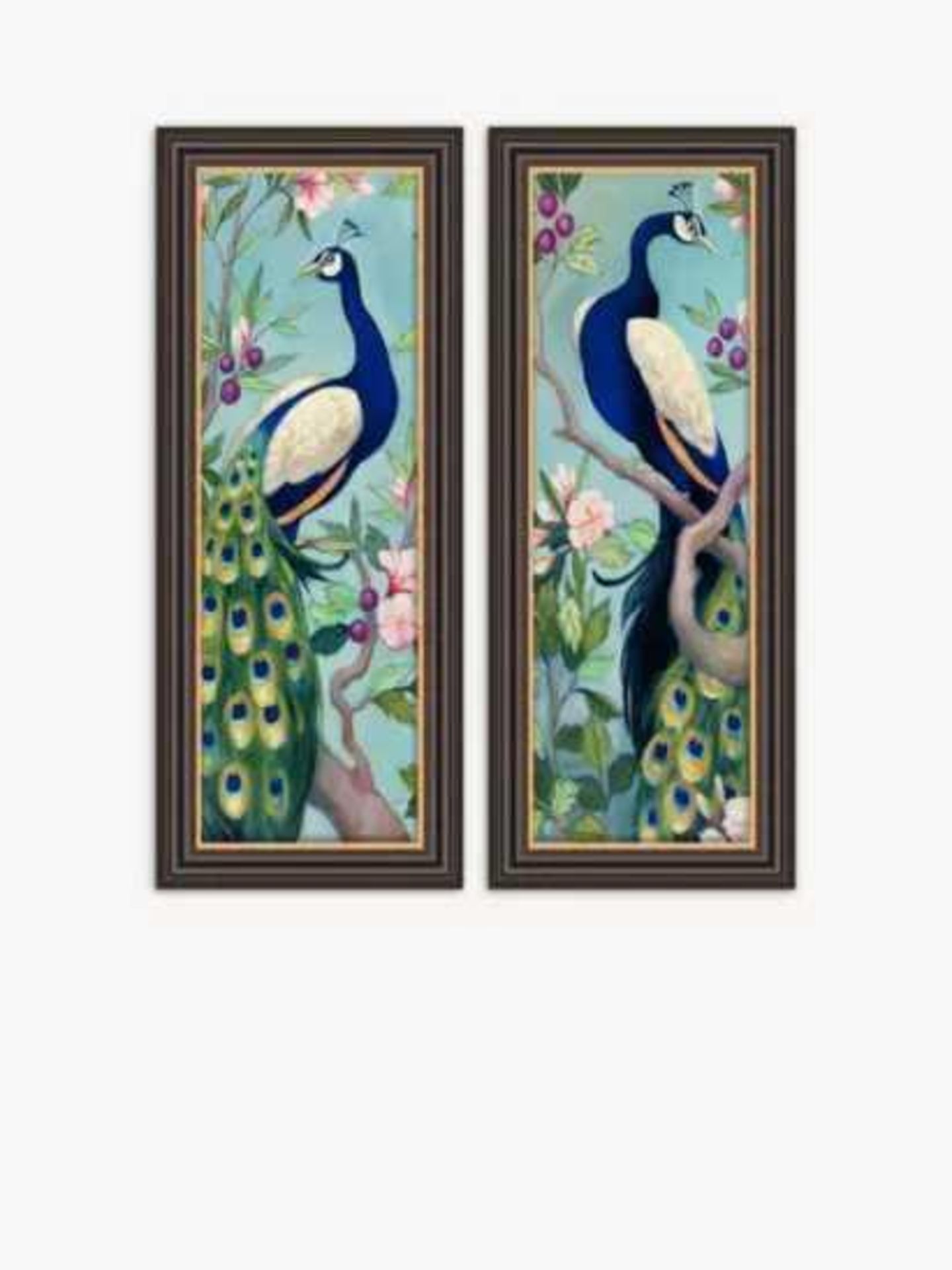 RRP £125 Julia Purinton - Peacocks Framed Prints, Set Of 2, 67 X 27Cm, Blue/Multi