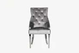 RRP £500 Boxed Brand New Set Of 2 Arigi Bianchi Light Grey Velvet Dining Plain Back Dining Chairs