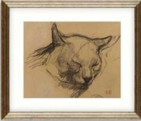 RRP £100 British Museum - Eugene Delacroix 'Head Of A Cat' Framed Print & Mount, 56 X 66Cm, Natural