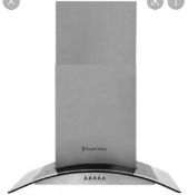 RRP £250 Boxed Russell Hobbs 90Cm Wide Glass& Stainless Steel Chimney Cooker Hood