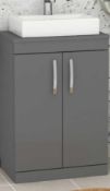 RRP £500 Boxed 500 Floor Standing 2 Door Basin Unit In Gloss Grey2 Door Basin Unit In Gloss Grey