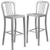 RRP £150 Boxed Brand New Set Of 2 White Metal Dining Stools