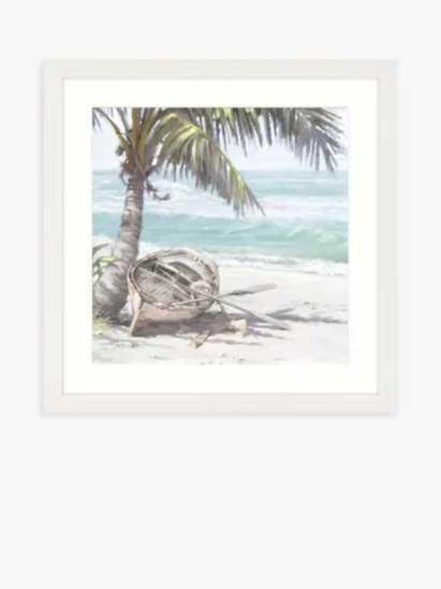 RRP £200 Boxed Resting Palm Boat On Beach Canvas Wall Art