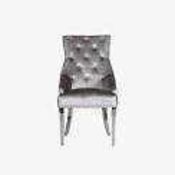 RRP £500 Boxed Brand New Set Of 2 Arigi Bianchi Diamond Stitched Back Dark Grey Velvet Dining Chairs