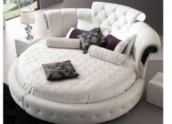 RRP £1500 Furniture In Fashion Romantica Round Chesterfield Style White Leather Bed (P)