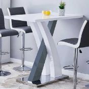 RRP £300 Boxed Axara Bar Table Rectangular In White And Grey High Gloss