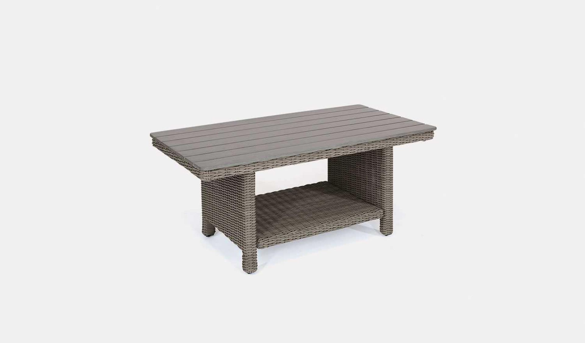 RRP £470 Boxed Greenmotion Rattan Outdoor Table With Glass Top