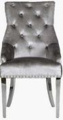 RRP £500 Boxed Brand New Set Of 2 Arigi Bianchi Dark Grey Diamond Stitched Back Dining Chairs