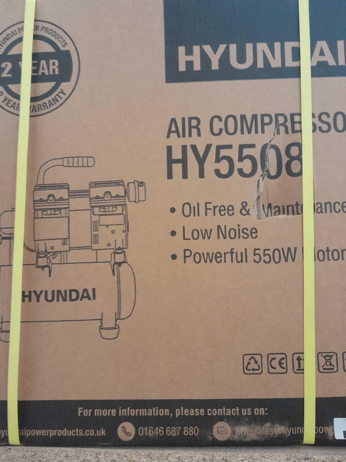 RRP £150 Boxed Hyundai Hy5508 Low Noise 550W Air Compressor - Image 2 of 2