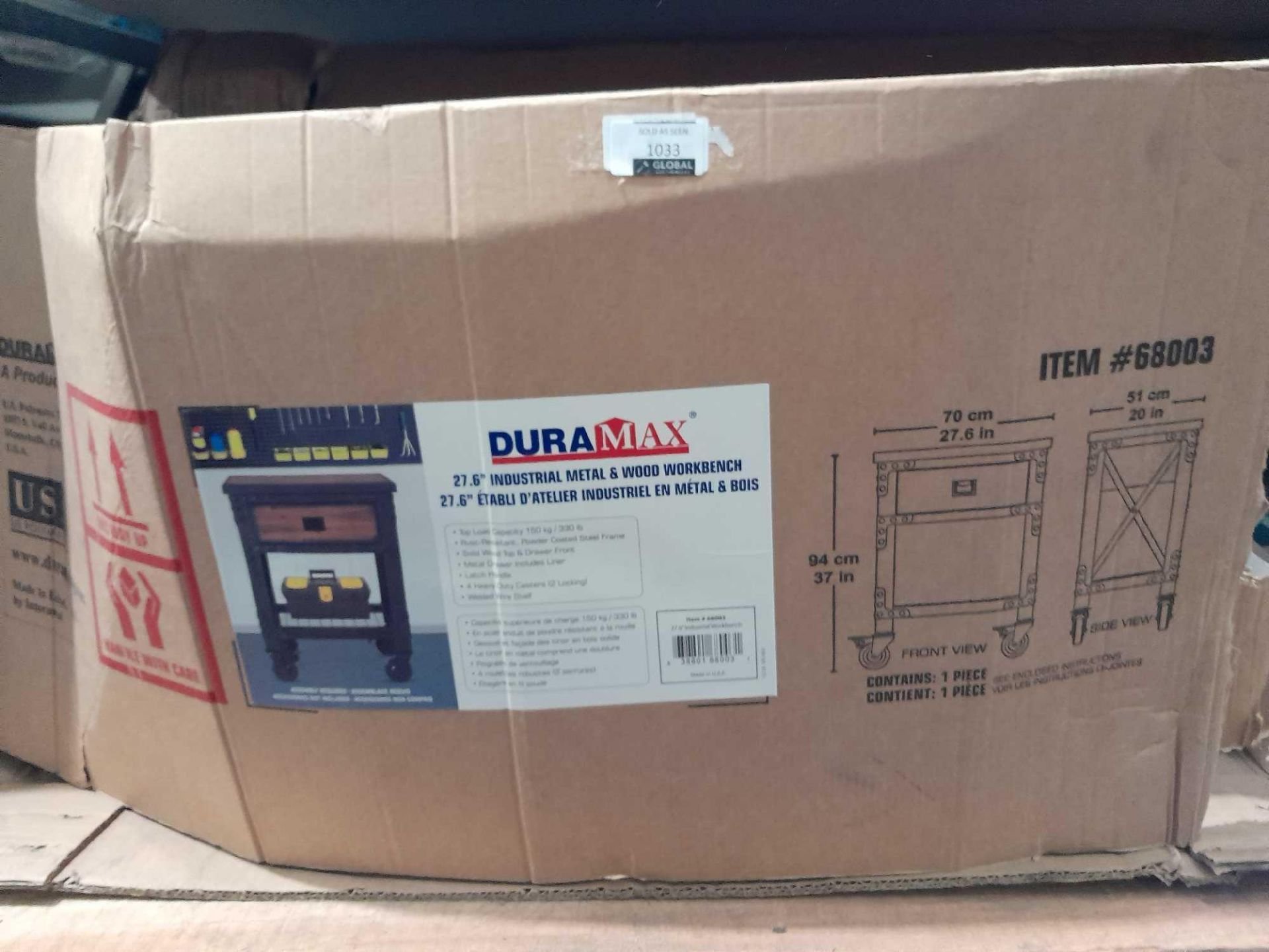 RRP £100 Boxed Duramax Industrial 27.6 Metal And Wooden Workbench - Image 2 of 2