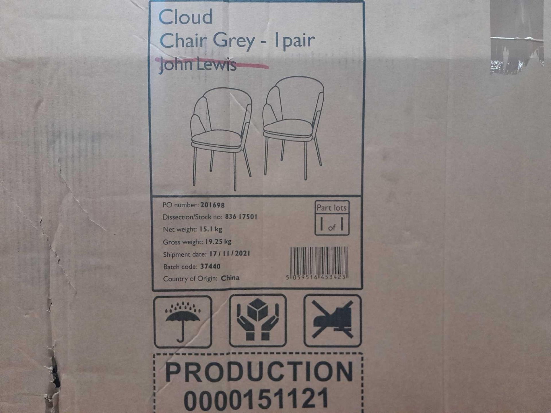 RRP £300 Boxed John Lewis Set Of 2 Cloud Chair Gray - Image 2 of 2