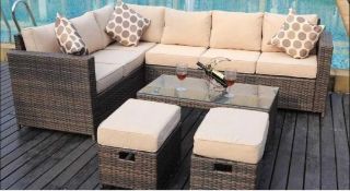 RRP £980 Boxed Barcelona Rattan 8 Person Seating Group With Cushions