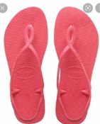 RRP £100 Lot To Contain 5 Boxed Brand New Pairs Of Havaianas Size 33/34 Brazil Logo Pink Porcelain F