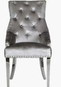 RRP £500 Boxed Arigi Bianca Set Of 2 Velvet Dark Grey Dining Diamond Stitched Back Chairs Wk2290Dgvd