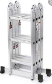 RRP £100 Boxed Buildcraft 4-Section 3.35M Aluminium Folding Ladder W/Platform