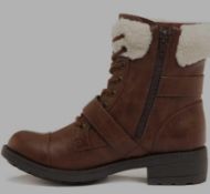 RRP £100 Boxed Rocket Dog Women's Brown Leather And White Fur Boots