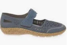 RRP £60 Boxed Rieker Blue Leather Women's Sandal Type Shoe Uk Size 4