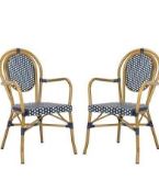 RRP £270 Boxed Safavieh Set Of 2 Moon Lake Stacking Garden Chairs