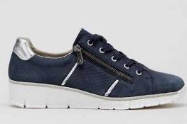 RRP £80 Boxed Rieker Wedge Trainer With Side Zip In Blue Uk Size 8