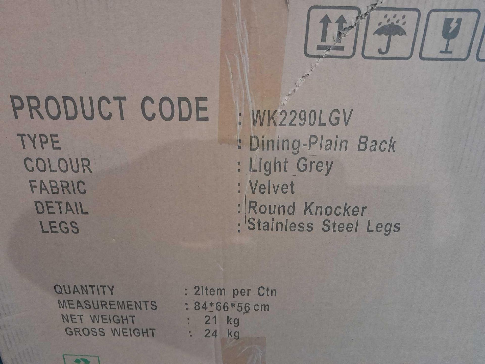 RRP £500 Boxed Brand New Set Of 2 Arigi Bianchi Dining Plain Back Light Grey Velvet Dining Chairs