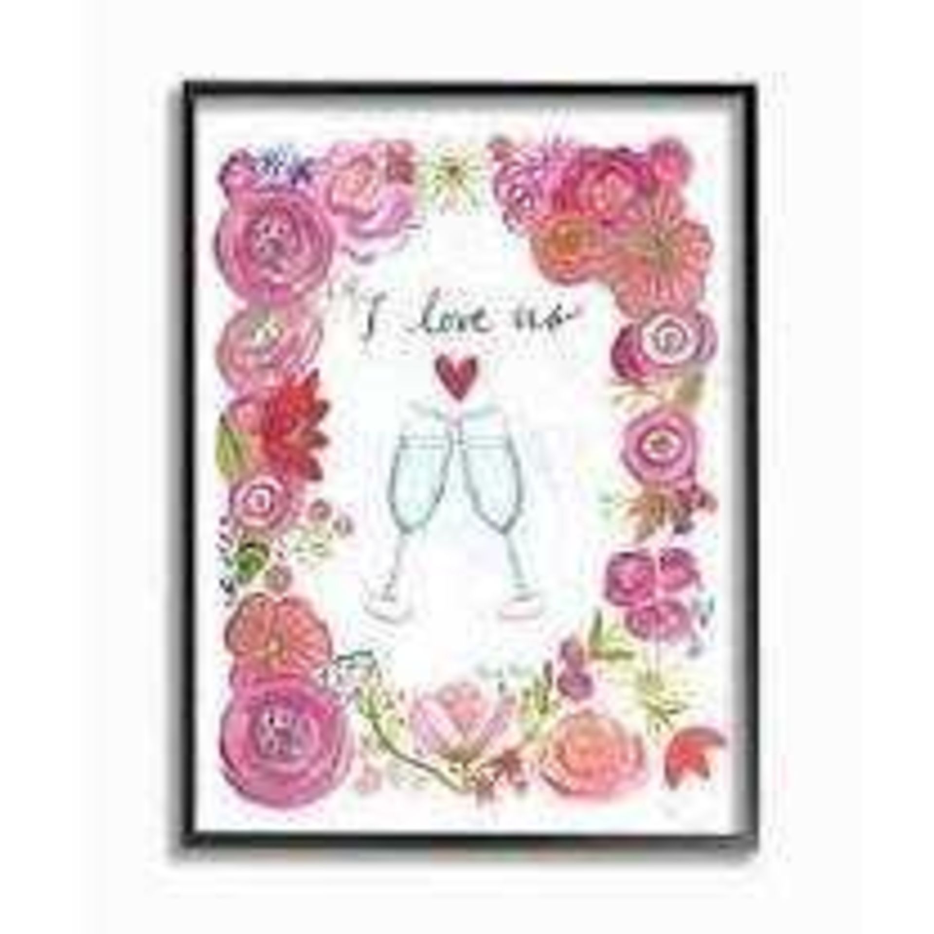 RRP £120 Stupell Home Decor Collection I Love Us Flower And Glasses Wall Art