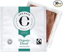 RRP £1780 LOT to contain "CRU Kafe Organic Decaf Coffee Bags - Strength 5, Vibrant & Deep - 30 bags